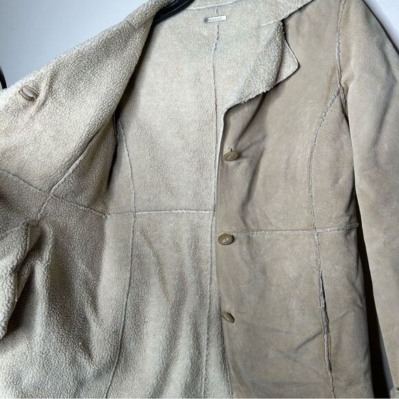 Vintage GUESS 90s 1990s Penny Lane Afghan Leather Tan Coat medium retro - Picture 4 of 10